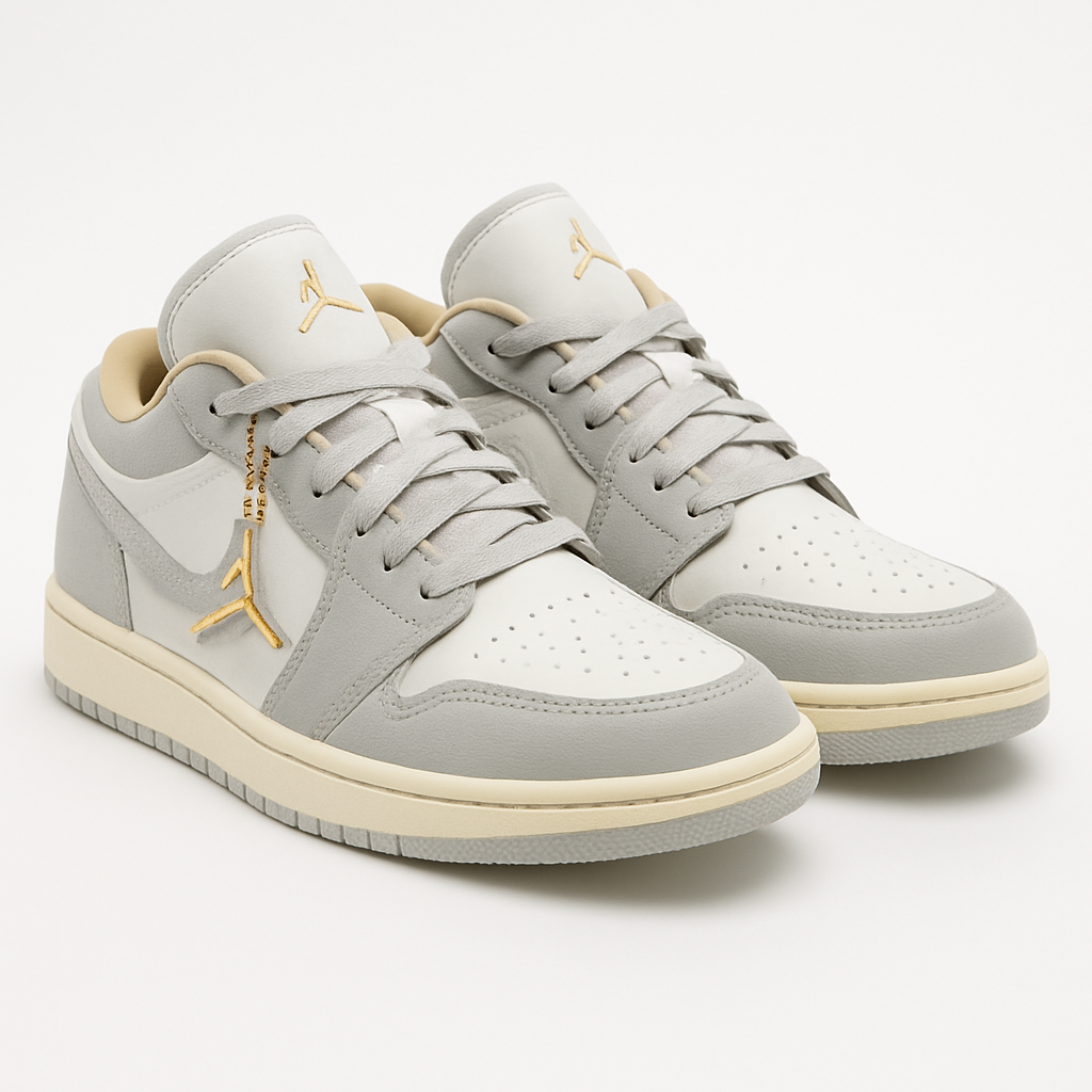 Tênis Air Jordan 1 Low - Branco / Cinza / Dourado