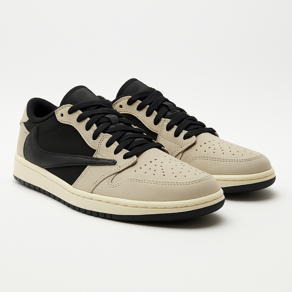 Tênis Air Jordan 1 Low - Travis Scott - Branco / Preto