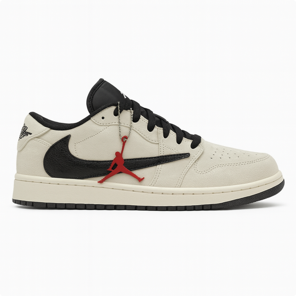 Tênis Air Jordan 1 Low - Travis Scott - Branco / Preto
