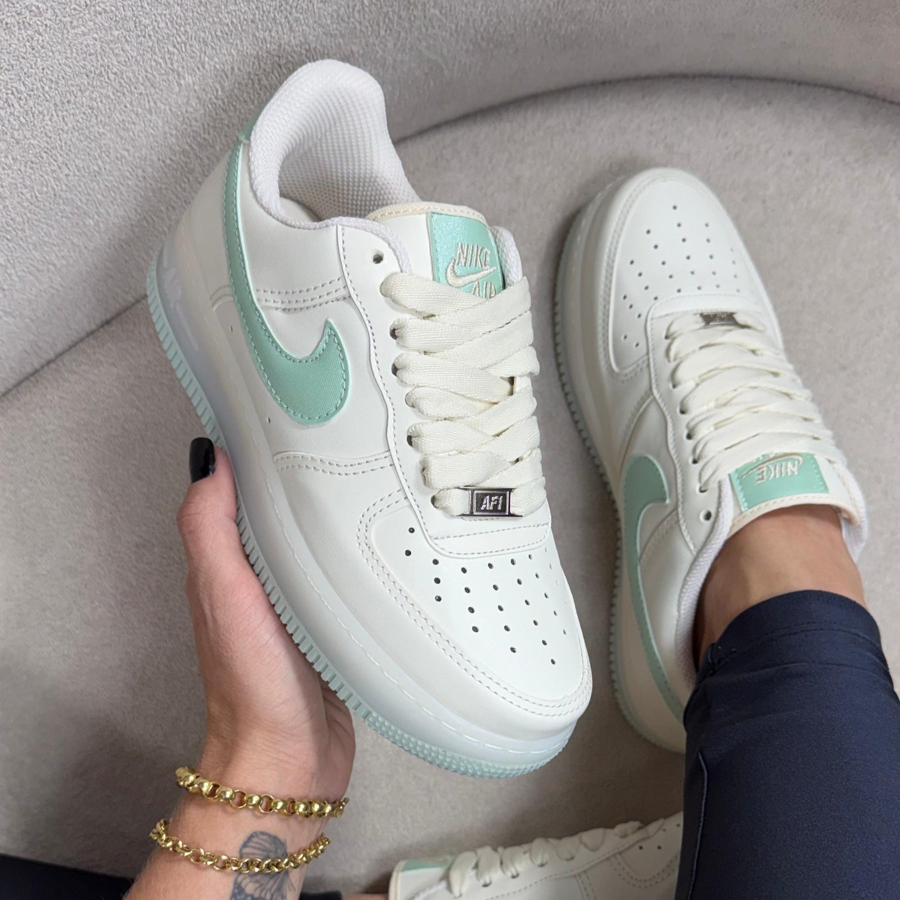 Tênis Air Force One - Off / Verde Metálico
