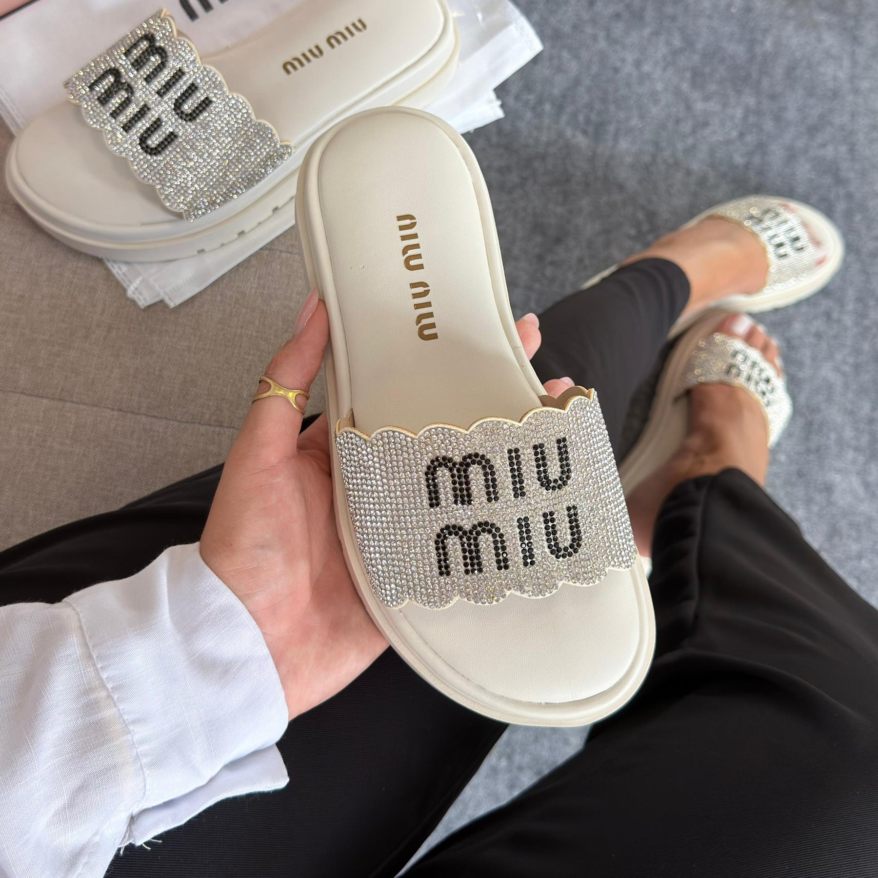 Papete Miu Miu Strass - Off White
