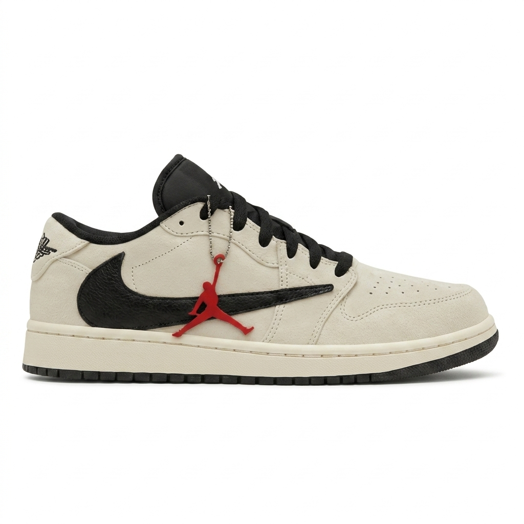 Tênis Air Jordan 1 Low - Travis Scott - Branco / Preto
