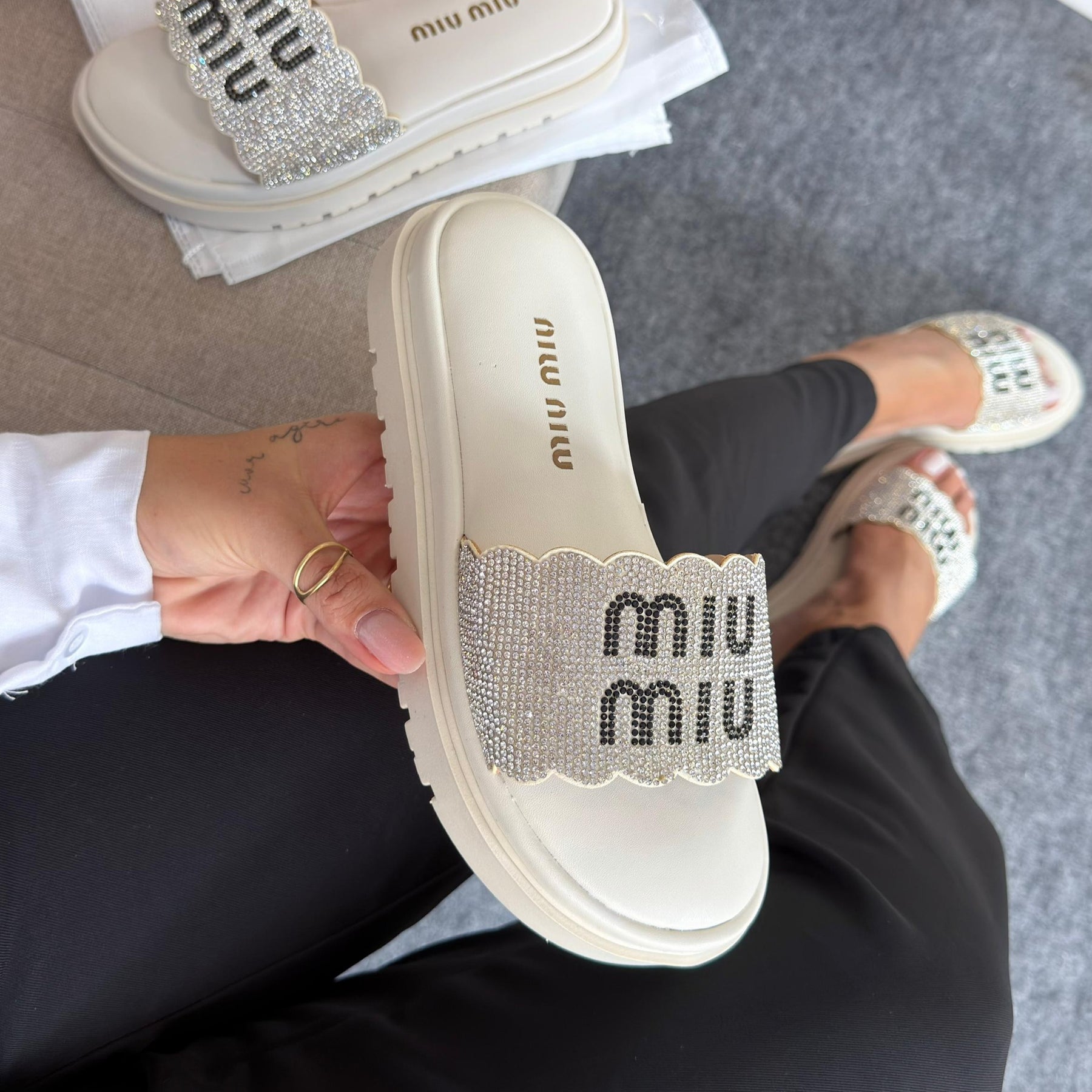 Papete Miu Miu Strass - Off White