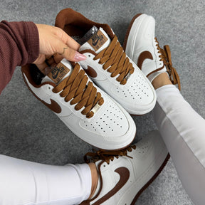 Tênis Air Force Linha Luxo - Branco / Marrom