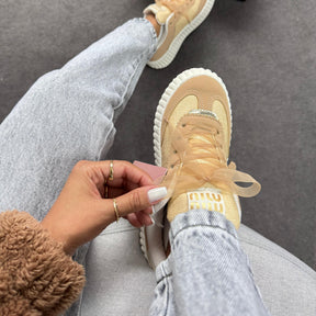 Tênis Casual Quenz  Miu Miu - Dakar Palha/ Amêndoa / Ouro