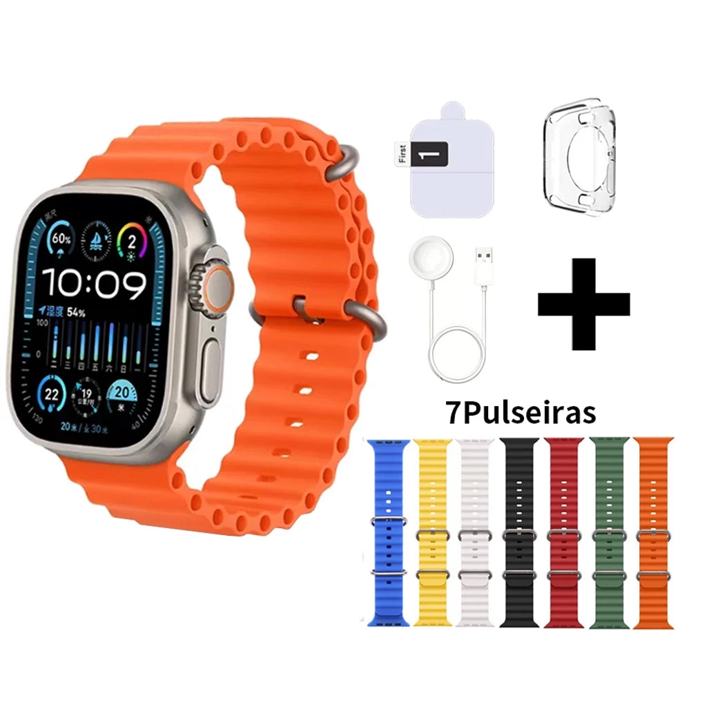 SmartWatch + 7 Pulseiras + Película e Case